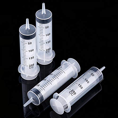 Frienda 4 Packs Syringes Without Needles,200 Ml | Large Plastic Measuring Tools for Food, Horse Care, Lab Dispensing, Graduated Markings, Reusable Multipurpose Applicators - size: 200 ml