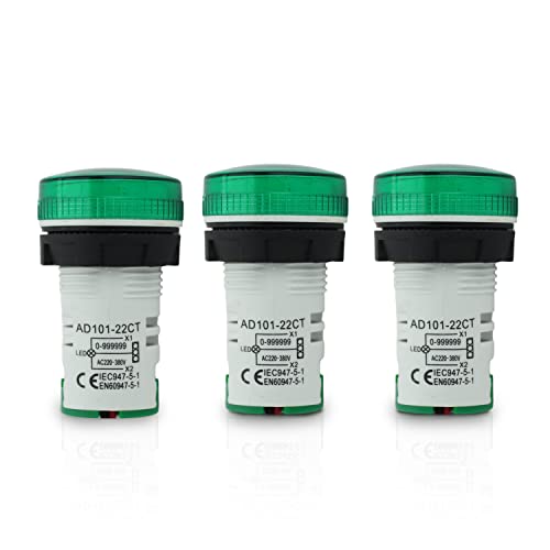 Digital Led Display Indicator Light Counter 22mm, Measuring Range 0-99999, Signal Light for Mount Panels - AD101-22CT Model, Circle Panel, Green (3 Pack) - style: Green - Counter