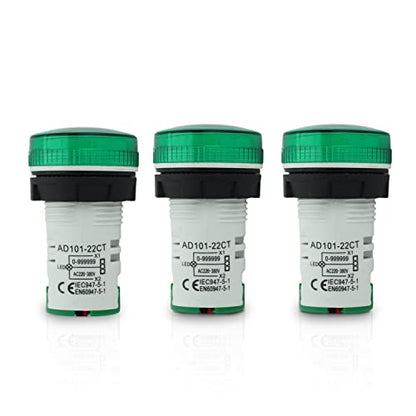 Digital Led Display Indicator Light Counter 22mm, Measuring Range 0-99999, Signal Light for Mount Panels - AD101-22CT Model, Circle Panel, Green (3 Pack) - style: Green - Counter