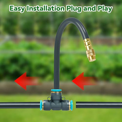360°Adjustable Drip Irrigation System,100FT Irrigation System for Garden | 16 Copper Nozzles,82Pcs Automatic Misting Sprinkler,5/16" Tubing, Ideal for Raised Bed, Patio,Lawn, and Yard Care Projects - size: 100FT