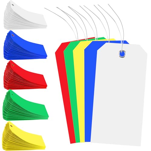 500 Plastic Shipping Tags with Wire - Waterproof Heavy Duty Labels with String Wires - Colorful, 4 3/4 x 2 3/8 - color: Colorful, size: 4 3/4 x 2 3/8 inches
