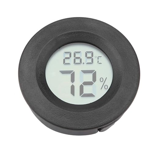 Mini Round Digital LCD Thermometer Hygrometer Portable DesignTemperature Humidity Monitor for Reptile Terrarium(Black) - color: Black