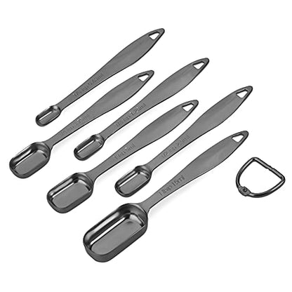 6-Piece 18/8 Stainless Steel Measuring Spoons Set, Dark Gray | Six Engraved US and Metric Sizes From 1/8 TSP to 1 Tbsp Fit Narrow Spice Jars and Stay Together On an O-shaped Ring - color: Dark Gray, size: 6 Piece
