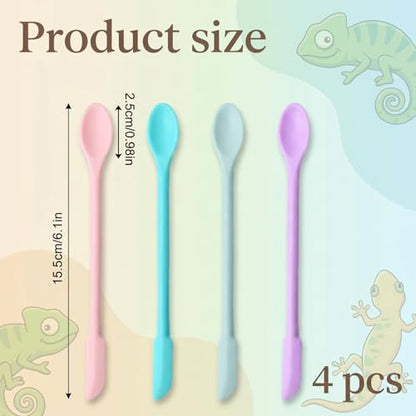 Jeffdad 4 Pcs Reptile Spoon, Reptile Feeding Spoon Crested Gecko Food Spoon | Reptile Powder Fruit Mixing Stirring Food Feeding Spoons Long Handle Feeding Tool fit Gargoyle Bearded Dragon Lizard