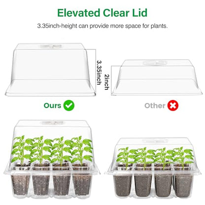 Seed Starter Trays with 12-LED Grow Lights, Clear, 5 Pack | 5 clear-base seedling kits, 60 cells, 12-LED grow light per tray, vented humidity domes, drainage holes, 1-to-5 USB cable - color: Clear, size: 5 Packs