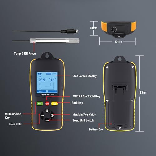Tzone Wet Bulb Thermometer Dew Point Meter Temperature Humidity Data Logger | usb temp recorder,probe,digital industrial hygrometer,rh recording,auto report,sound alarm,for freezer hvac lab greenhouse