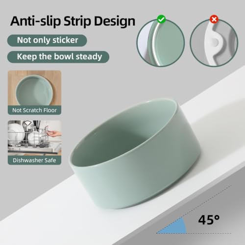 Havniva Raised Cat Bowl, 6.1” Elevated Ceramic Cat Food and Water Bowl Set | Cat Bowls Elevated, Whisker Friendly Cat Bowl, Non-Slip Wood Stand, Food-Grade Ceramic, Wide Opening, Dishwasher Safe - color: Light Green, size: 2 Bowls+Tray - 6.1"