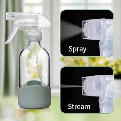 8oz Clear Glass Spray Bottles with Silicone Sleeve for Cleaning Solutions | Refillable for Cleaning Solutions,Hair,Plants&Essential Oils–Leakproof,Adjustable Nozzle,Reusable,Eco-Friendly (1 Pack)