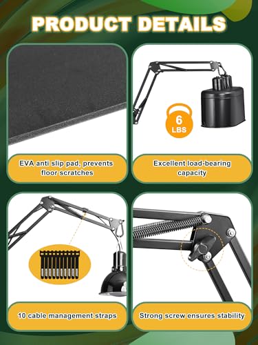 Dual Reptile Light Stand, Dual Swing-Arms, Black, 15.7-74.3 inch | 2 Adjustable 360° Swing Arms, Heat Bulb Stand, For Bearded Dragons, Turtles, Chameleons, Terrarium Compatible - color: Black, size: Dual Swing-Arms