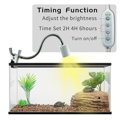 Reptile Heat Lamp,UVA UVB Reptile Light with 360°Rotatable Hose and Timed with 2 Bulbs(25W,50W),Basking Calcium Light Heat Lamp Bulbs for Turtle,Bearded Dragon,Lizard,Snake Tank(White) - color: White