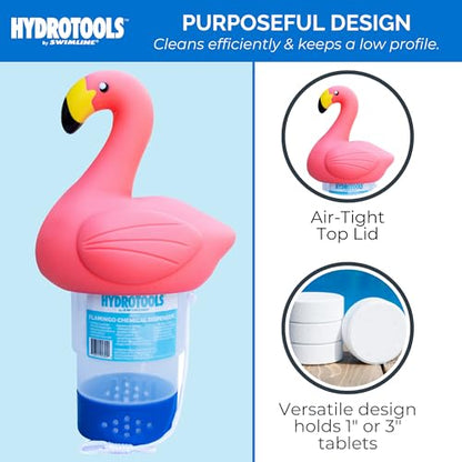 SWIMLINE HYDROTOOLS 87273 Flamingo Large Capacity Pool & Spa Chemical Dispenser | Compatible With Bromine & Chlorine Supports 1-3’’ Tablets | Adjustable For Customizable Flow Rate | Cost Effective - color: Flamingo