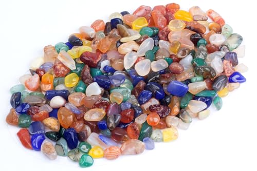 ZenQ 1 lb Crystal Chips, Tumbled Stone Chips for Crafts | Polished, Undrilled Gemstones for Resin Art, Vase Filler, Plant Decor, Candle Making, and DIY Projects - color: Agate 0.2"- 0.6"