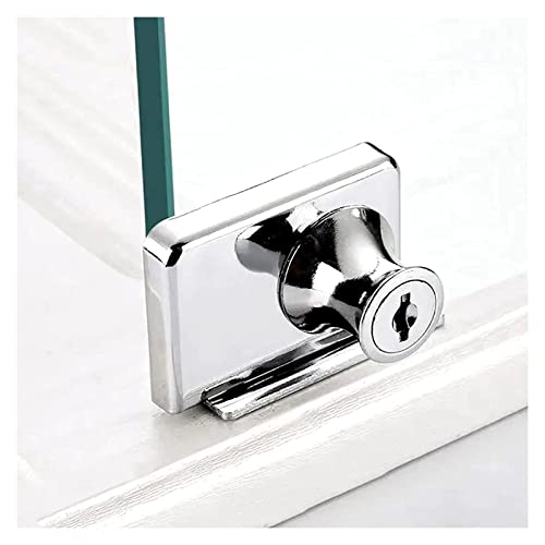 Showcase Lock Stainless Steel No Drill Glass Door Lock Display Cabinet Double Door Lock with Key for 0.21inch -0.31inch Glass Door( keyed Different) (Silver, 409-1PCS)
