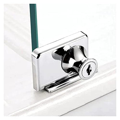 Showcase Lock Stainless Steel No Drill Glass Door Lock Display Cabinet Double Door Lock with Key for 0.21inch -0.31inch Glass Door( keyed Different) (Silver, 409-1PCS)