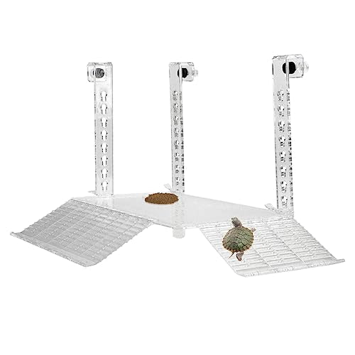 Hanging Turtle Basking Platform Multifunctional Acrylic Large Ramp Terrace Fence Type Aquarium Tank Decor Platform for Aquatic Reptile Feeding Resting