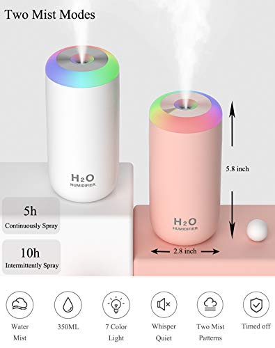 Mini Humidifier, 350ml Small Humidifier for bedroom, desk, portable, travel, plant (Pink) - color: 1-Pink