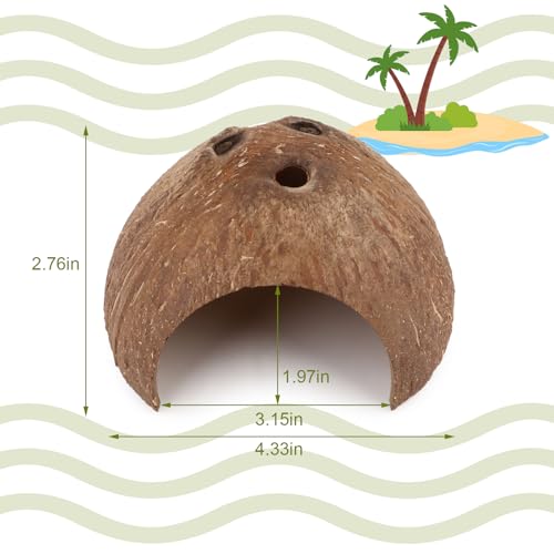 Hypeety Natural Coconut Reptile Habitat Hideout Hermit Crab Hut for Tank | Natural coconut shell, sturdy fish hide cave, organic non-toxic aquarium decoration, for reptile/lizard/spider/hamster/snake