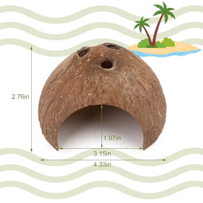 Hypeety Natural Coconut Reptile Habitat Hideout Hermit Crab Hut for Tank | Natural coconut shell, sturdy fish hide cave, organic non-toxic aquarium decoration, for reptile/lizard/spider/hamster/snake