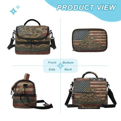 Emelivor America Snake Insulated Lunch Bag Tote Organizer for Student | 8L Double Deck,Large Lunch Box with Shoulder Strap,Thermal Meal Prep Cooler,Suitable for School Work Picnic Office Travel