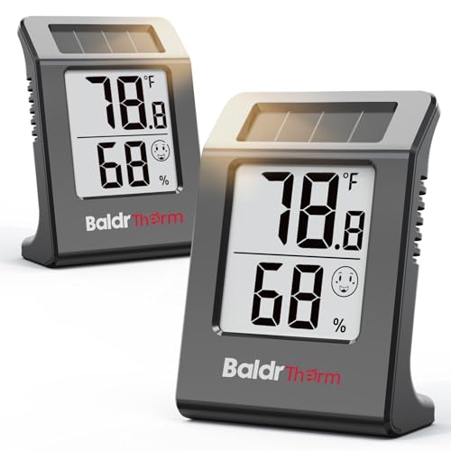 BALDR 2-Pack Digital Hygrometer Thermometer, Solar Humidity Monitor(Black) | No Setup Needed,Solar Power with Battery Backup,10s Data Refresh,Comfort Indicator Meter for Home Bedroom Greenhouse Office - color: Black 2 Pack