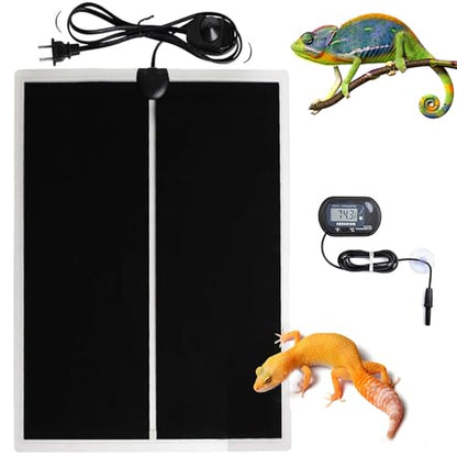 MQ Reptile Terrarium Heat Pad with LCD Digital Aquarium Thermometer, 11 x 16.5in Power Adjustment Under Tank Heater Mat for Pets, Small Animals, Seedling, 20W - size: 20W, 11*16.5 in