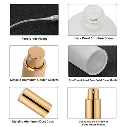 Glass Spray Bottle with Gold Sprayer, 3.4oz, 2 Pack | Perfume Atomizer, Empty, Fine Mist, Frosted - color: Gold Frosted