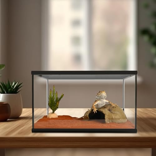 Reptile Glass Tank 16"x11"x9" Terrarium with Top Opening and Screen Ventilation for Leopard Gecko,Lizard,Hermit Crab,Snake,Spider,Frog,Bearded Dragon,Turtle with Feeding Tongs - size: 16*11*9inch