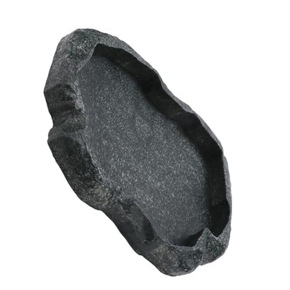 Reptile Water Dish, Resin Rock Snake Water Bowl, Dark Green Firm Reptile Water Bowl, Large Tortoise Feeding Bowl for Tortoise Lizard Pets Feeding Accessories, 7.09x5.51x0.79in (M) - size: M