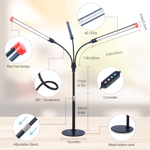 3Head Tabletop Grow Lights for Indoor Plants, Seed Starting, Vegetables, Bonsai, Bright Desk Plant Growing Lamps, 4/8/12/16/20H Timer, 27 Watt Power Draw, NO Need Adapter, 360° Gooseneck - size: Desk-3Head-27W
