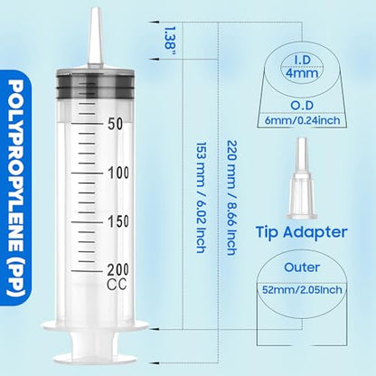 200ml/cc Syringes with Tube 40 Inch Handy Plastic Tubing and Adapter Tip | for Liquid, Refilling Measuring, Dispensing Watering, Plant Irrigation, Feeding Pets, Oil or Glue Applicator - size: 200ML/CC