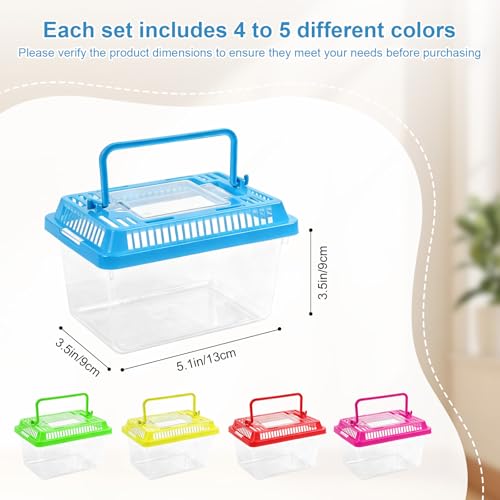 20 Pack Small Plastic Reptile Carrier, Tarantula Enclosure Breeding Box with Handle and Ventilation Lid, for Spider Lizard Turtle Hermit Crab Fish, 5.1 x 3.5 x 3.5 Inch, Multi-Color - size: 5.1 X 3.5 X 3.5 Inch
