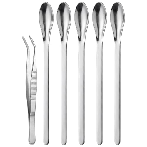 bvya Stainless Steel Medical Spoons Laboratory Sampling Spoon, Lab Utensils and Stainless Steel Tweezer, Pack of 6 - size: 6,3"