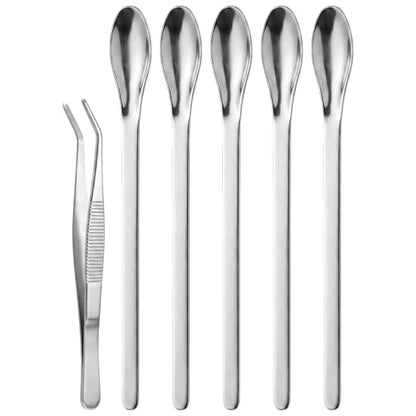 bvya Stainless Steel Medical Spoons Laboratory Sampling Spoon, Lab Utensils and Stainless Steel Tweezer, Pack of 6 - size: 6,3"