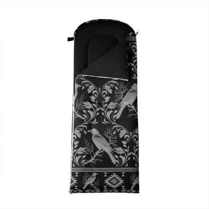 Erosebridal Longhorn Cow Skull Sleeping Bag for Kids Goth Witchy Damask Camping Blanket for Hiking Travel Hunting Sleep Bag - color: Black Crow