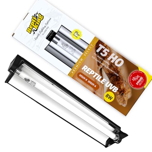 Upgraded T5 UVB Reptile Light, 10.0 UVB 8W German Made Fluorescent Lamp and Fixture Kit, for Desert-Dwelling Reptiles, Bearded Dragon,Tortoise, Snake, Strip Linear UVB Lamp Bulb,12 Inch