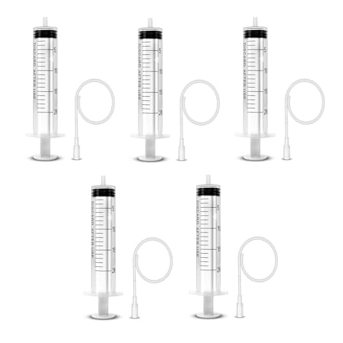 5 Pack-20ml Ink Syringe with 16Ga Metal Distribution Tubes and Soft Plastic Tube Suitable for Glue Application,Liquid Dispensing and Measuring, Pet Food Feeding,Refilling Ink Cartridges or CISS - size: 20ML/5 PACKS