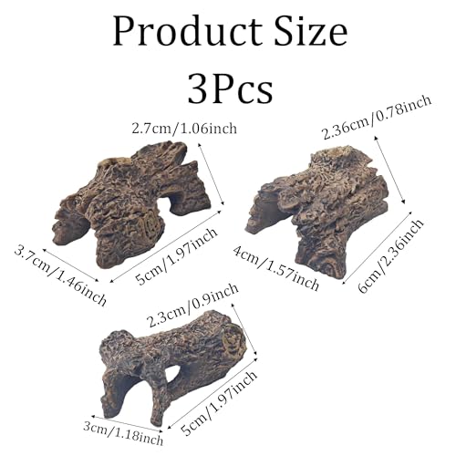 3Pcs Miniature Reptile Climbing Cork Bark Log, Natural Hollow Hideout for Lizard, Snake, Gecko, Bearded Dragon, Aquarium Terrarium Decor, Amphibian Habitat, Fish Tank Cave, Basking Platform - size: Tree stump