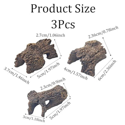 3Pcs Miniature Reptile Climbing Cork Bark Log, Natural Hollow Hideout for Lizard, Snake, Gecko, Bearded Dragon, Aquarium Terrarium Decor, Amphibian Habitat, Fish Tank Cave, Basking Platform - size: Tree stump