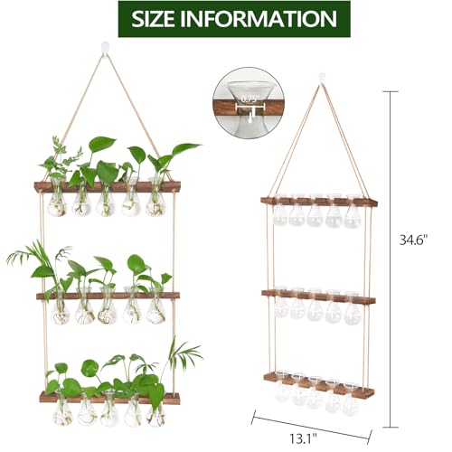 XXXFLOWER Wall Hanging Propagation Station 5 Bulb Vase 3 Tiers Brown | Hanging Plant Holder Wall Hanging Planters for Indoor Plants, Wall Decor for Living Room Office - size: Brown-15 Bulb Vase