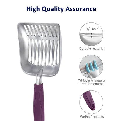 Cat Litter Scoop, Aluminum Alloy Sifter, Kitty Metal Scooper, Deep Shovel, Long Handle, Poop Sifting, Kitten Pooper Lifter, Durable, Heavy Duty, for Litter Box - color: FLAT Aluminum \ #07 Violet Handle, size: Small