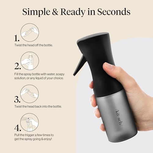 Kitsch Continuous Spray Bottle for Hair – Black, 150ml | Fine Mister Spray Bottle & Water Spray Bottle – Recycled Hair Spray Bottle – Spray Bottles for Cleaning, Styling, & More - color: Black