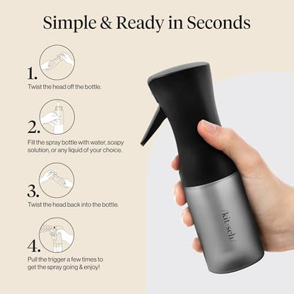 Kitsch Continuous Spray Bottle for Hair – Black, 150ml | Fine Mister Spray Bottle & Water Spray Bottle – Recycled Hair Spray Bottle – Spray Bottles for Cleaning, Styling, & More - color: Black