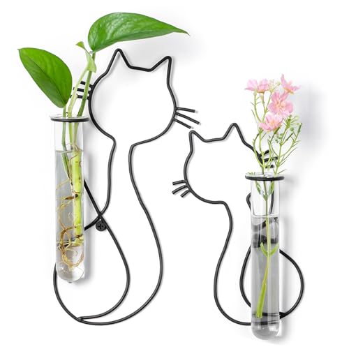 Metal Wall Propagation Station with Glass Tubes, Cat Wall Design | Removable Glass Tubes for Pothos, Plant Cuttings, Herbs, Air Plants and Single Flowers