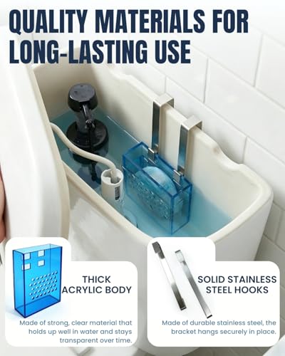Upgraded Toilet Tank Tablet Holder, Blue Acrylic Automatic Bowl Cleaner Dispenser Basket, Fits Large 3.5oz Bleach Tablets, Over-Tank Hanger with Rustproof Hooks for Bathroom (Acrylic Blue)