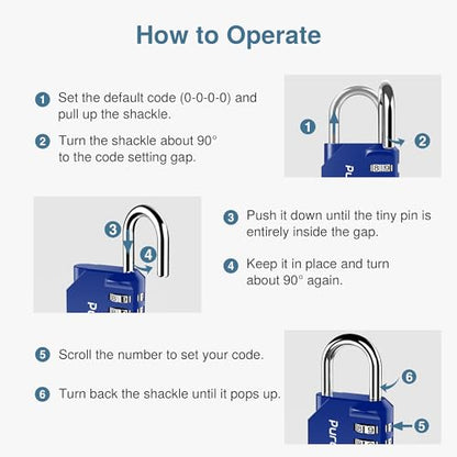 Puroma 1 Pack Combination Lock Locker 4 Digits Combo Padlock Gym Blue | For School Gate Fence Toolbox Hasp Storage, Outdoor, Resettable, Weatherproof, Side Window, Crack Cut Resist, Hardened Steel - color: Blue