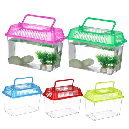Abaodam 5pcs Portable Transparent Reptile Feeding Boxes Mixed Color Small Plastic Fish Tanks for Turtle Goldfish Breeding and Transport Home Habitat