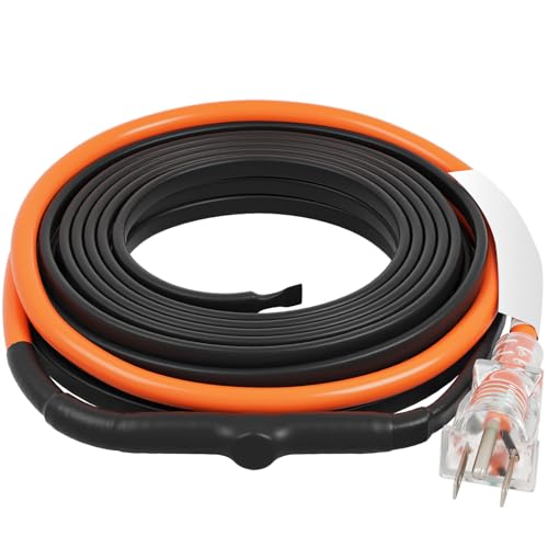 VEVOR Self-Regulating Pipe Heating Cable, 15FT 5W/FT Heat Tape for Pipes Freeze Protection, Water Pipe Heat Cable with Built-in Thermostat Protects PVC Hose, Metal and Plastic Pipe from Freezing - size: 15 Feet