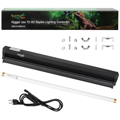 T5 UVB Reptile Light Fixture HO UVB Bulb Lighting Combo Kit, 10.0 UVB Light for Reptiles Terrarium Hood with 24W Reptile Light Bar UVA UVB Desert Lamp for Bearded Dragon Turtle Tank, 22Inch - size: T5-22Inch