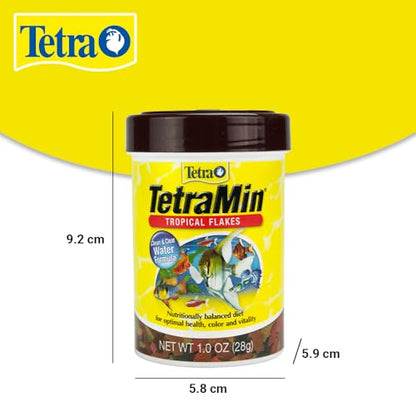 TetraMin Tropical Flakes Fish Food, 1 oz | Complete Daily Diet For Top-And-Mid Feeding Tropical Fish, Protein For Growth & Prebiotics for Digestion, Clear Water Formula - size: 1 Ounce (Pack of 1)