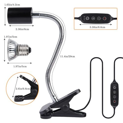 LUCKY HERP Reptile Heat Lamp with Clamp, Aquarium Turtle Tank Basking Light with 360° Rotatable Timing & Dimming and 2 Pack 50W UVA UVB Heat Light Bulb for Turtle Tortoise Lizard - size: 50+50
